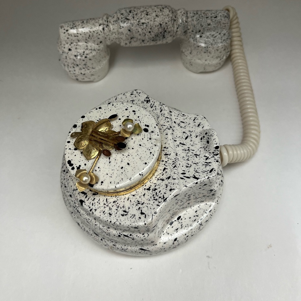 Vintage Italian Speckled Ceramic Telephone Trinket Box/Jewelry Storage Box